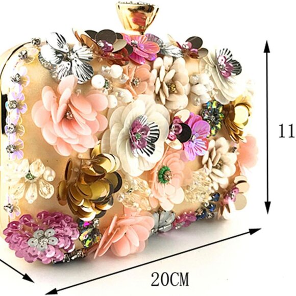 Women Clutches Flower Evening Handbag Chain Strap Shoulder Bag - Picture 3 of 6